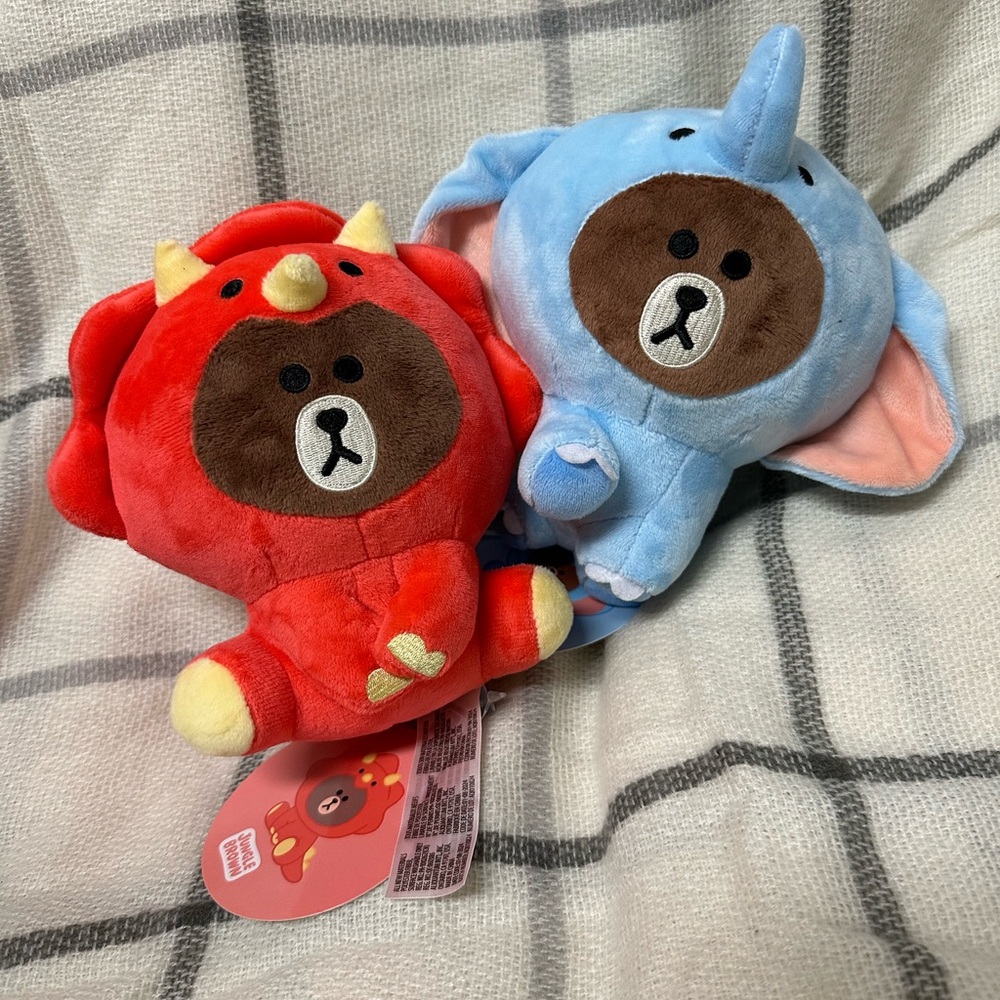 NWT Line Friends Jungle Brown Dino and Elephant